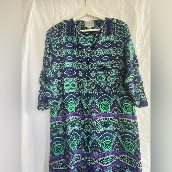 Anthropologie Maeve Multicolor Ikat Shirt Dress V-Neck Roll Tab Sleeves Size XS - Picture 4 of 16